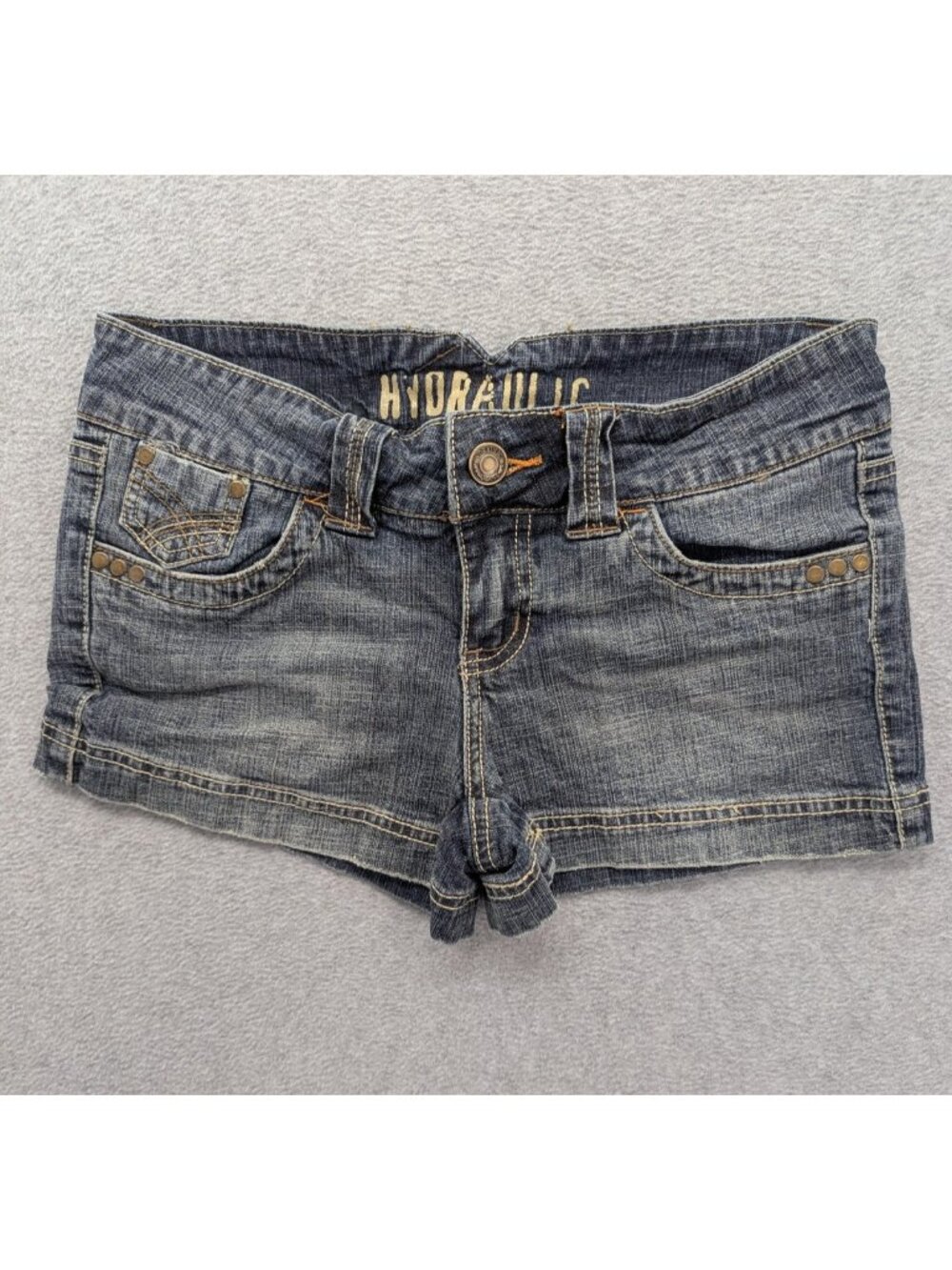 HYDRAULIC Shorts Juniors 5/6 Blue Medium Wash Denim Hot Pants Stretch Studded